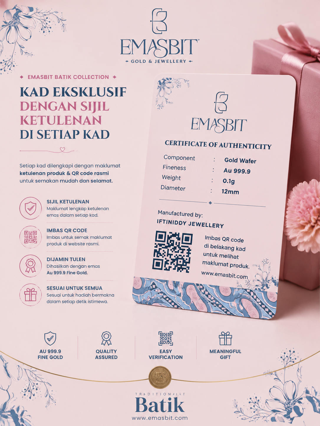 EMASBIT Batik Collection | 0.1g Fine Gold 999.9 Gift Card