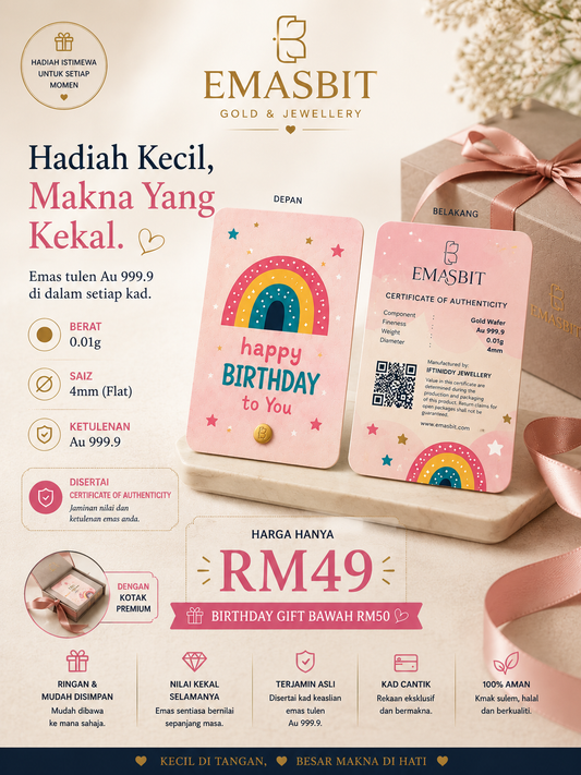 EMASBIT Au999.9 Birthday Gold Gift Card | Hadiah Emas 0.01g Under RM50
