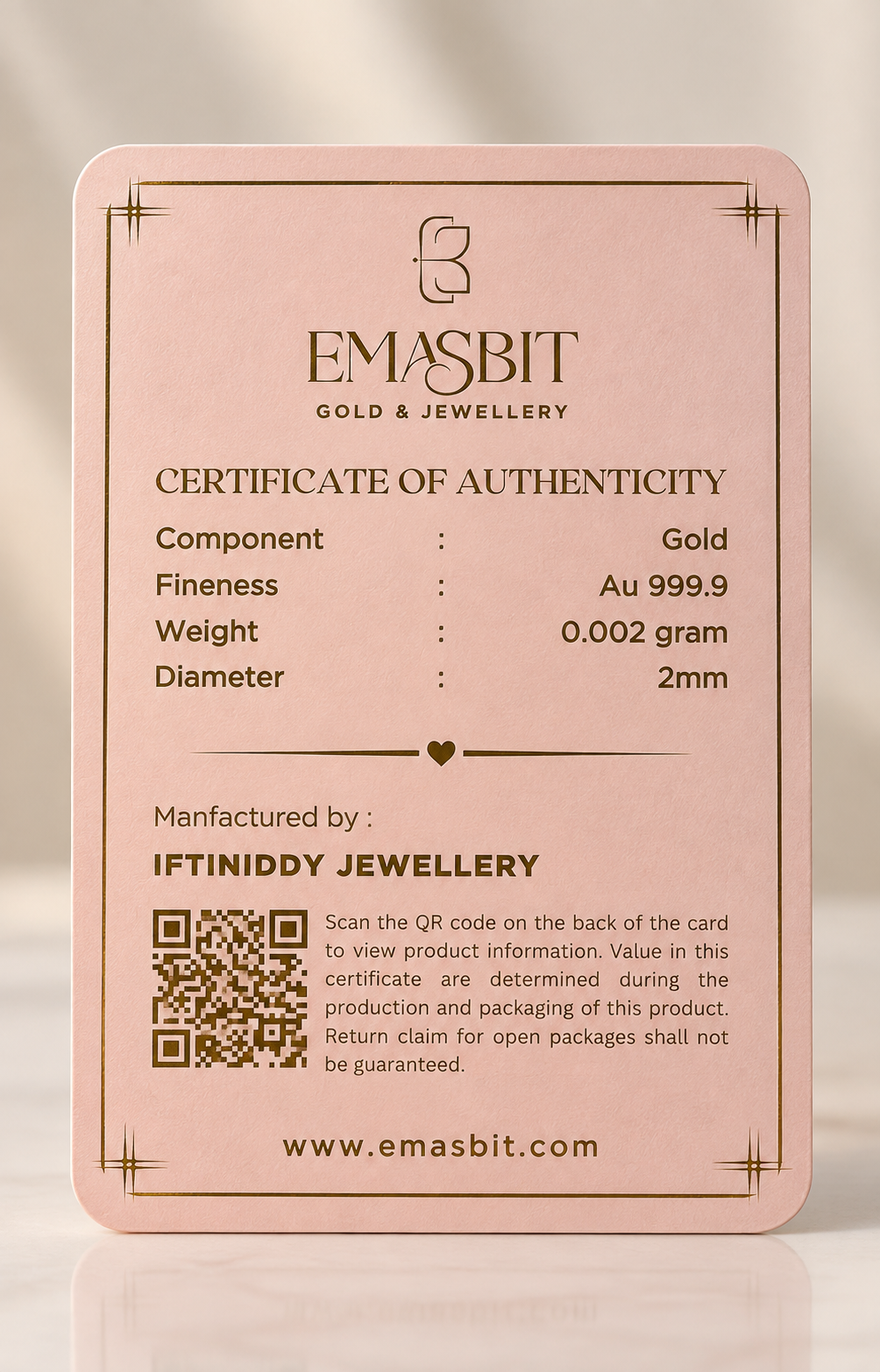 Emasbit Birthday Classic Pink | Kad Emas Hadiah Au 999.9 (0.002g / 2mg)
