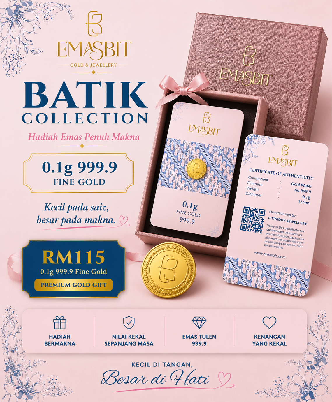 EMASBIT Batik Collection | 0.1g Fine Gold 999.9 Gift Card