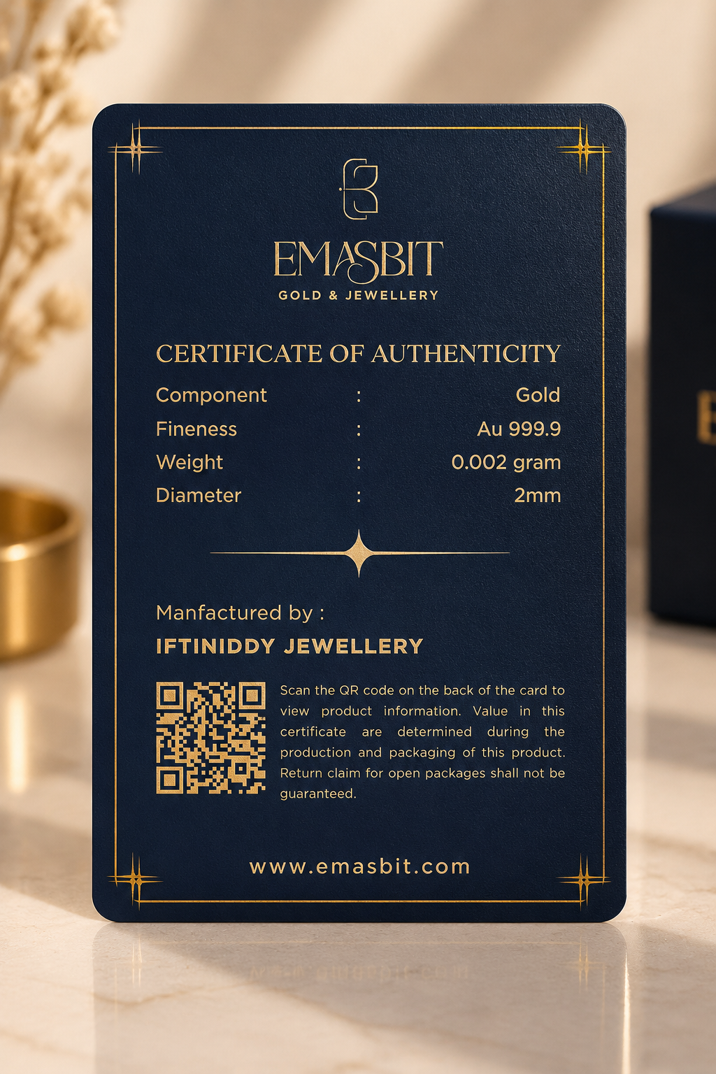 Emasbit Birthday Blue | Kad Emas Hadiah Au 999.9 (0.002g / 2mg)
