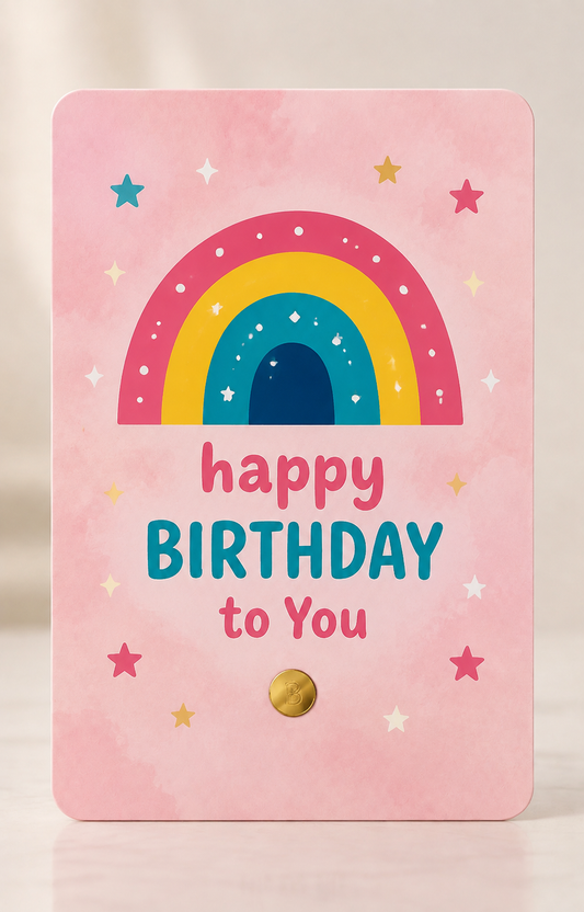 Emasbit Birthday Pink Rainbow | Kad Emas Hadiah Au 999.9 (0.01g)
