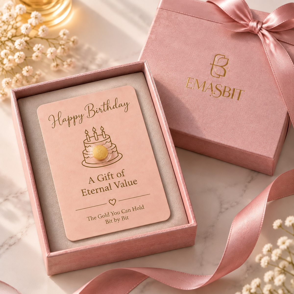 Emasbit Birthday Classic Pink | Kad Emas Hadiah Au 999.9 (0.002g / 2mg)