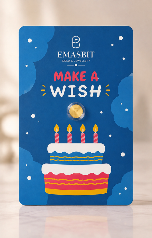 Emasbit Birthday Make A Wish | Kad Emas Hadiah Au 999.9 (0.01g)