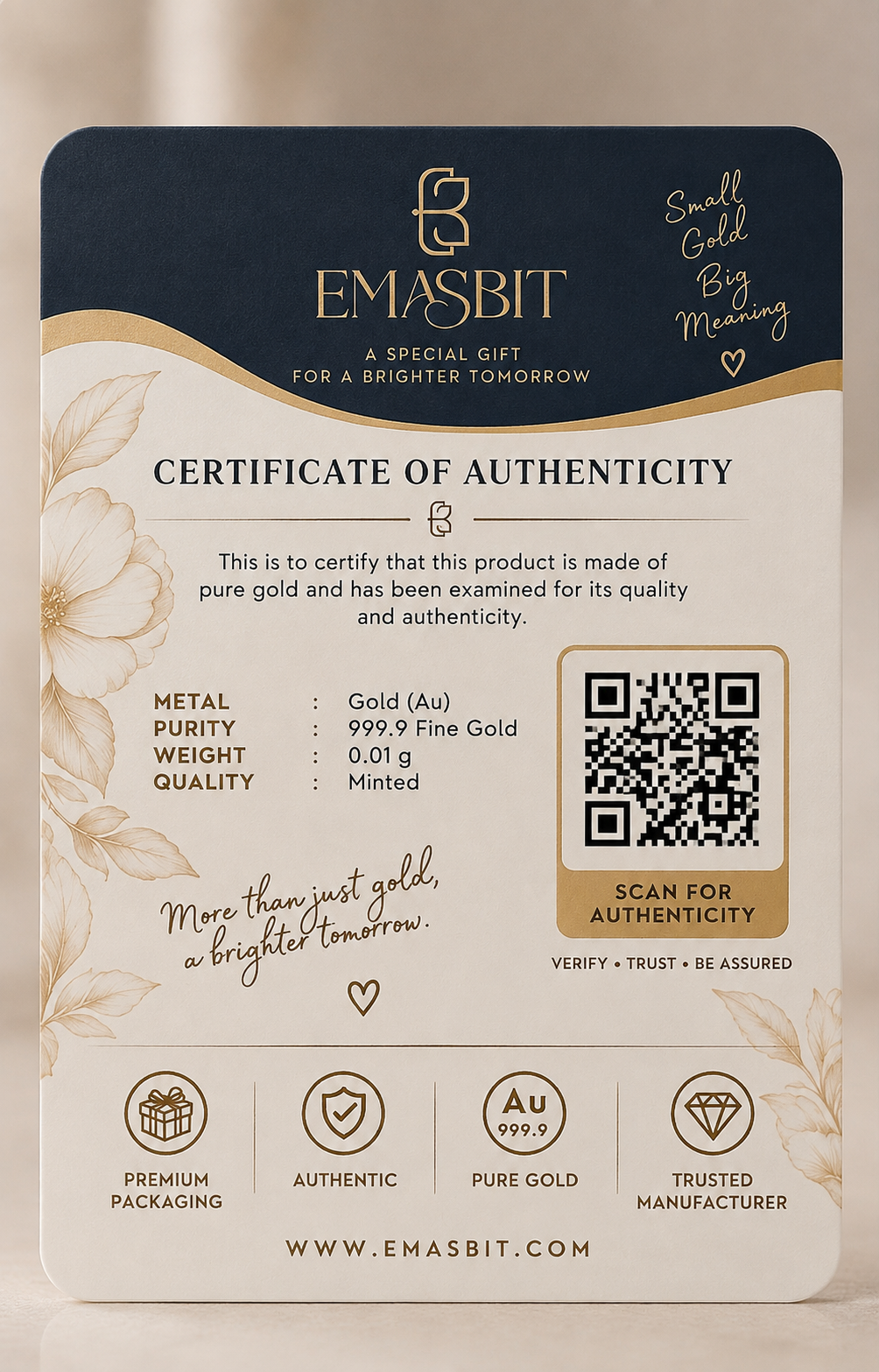 Emasbit HQ Gold Card | Kad Emas Hadiah Au 999.9 (0.01g)